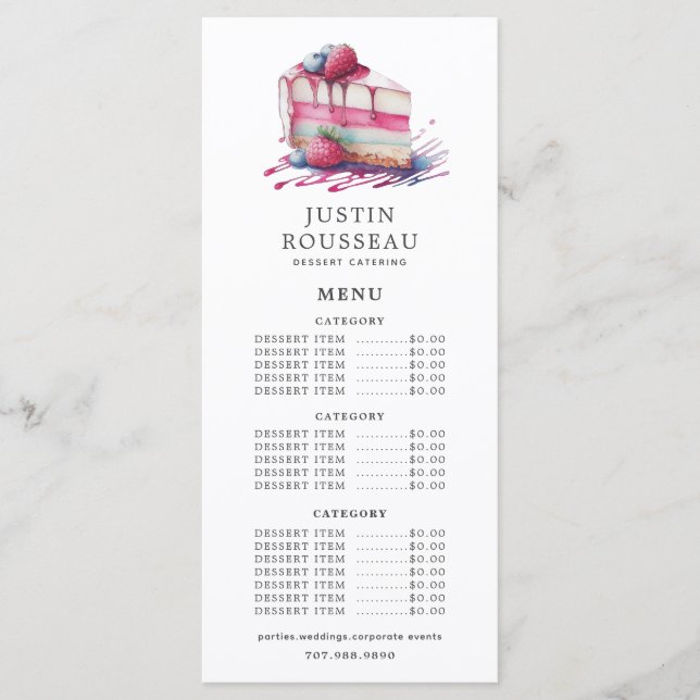 Menu Aquarelle boulangerie pâtisserie Chef Dessert (Devant)