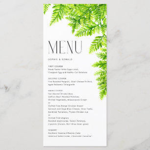 Menu Aquarelle Chartreuse Green Fern Feuille Mariage