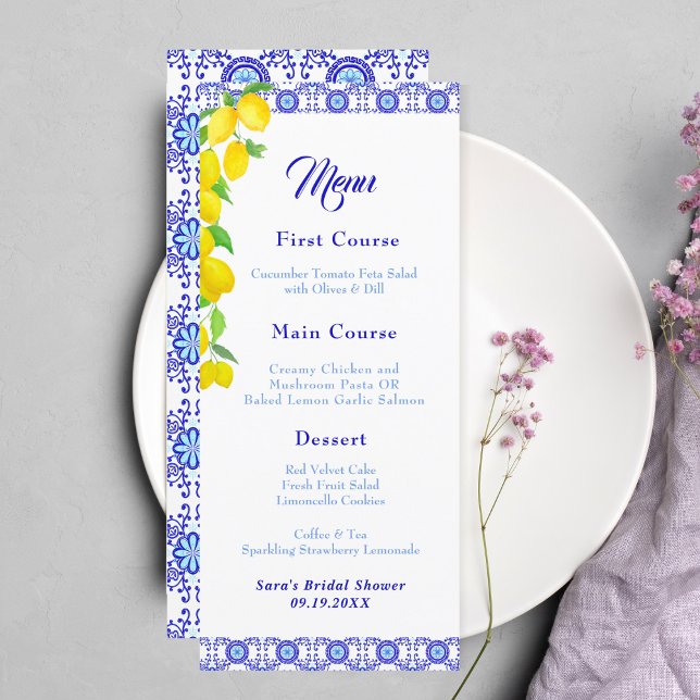 Menu Aquarelle Citrons Positano Amalfi Fête des mariées (Créateur téléchargé)