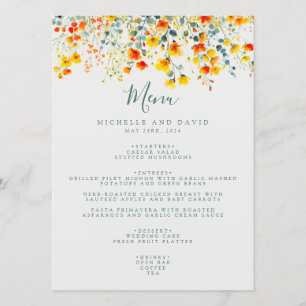 Menu Aquarelle colorée Mariage floral
