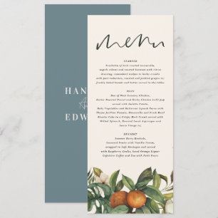 Menu Aquarelle d'agrumes orange mariage floral botaniqu