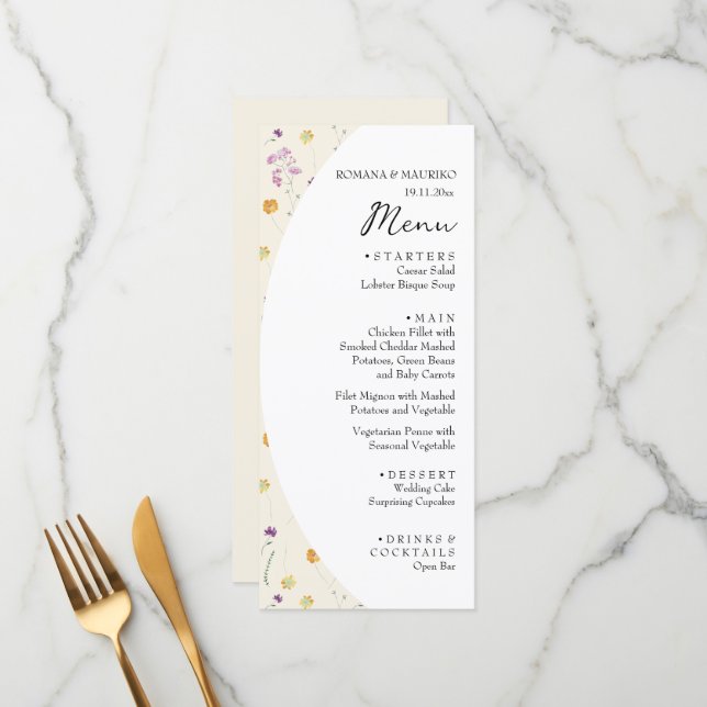 Menu Aquarelle de jardin floral clair artistique (Devant/Arrière en situation)