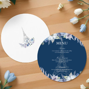 Menu Aquarelle de la Tour Eiffel Mariage de la Marine F