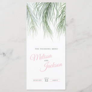 Menu Aquarelle de palme tropicale mariage vert rose men