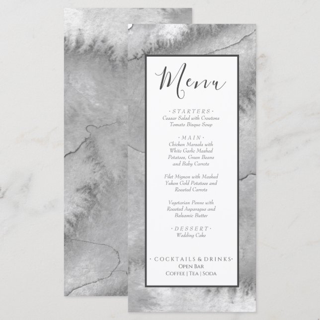 Menu Aquarelle de plage Mariage nautique gris-blanc (Devant / Derrière)