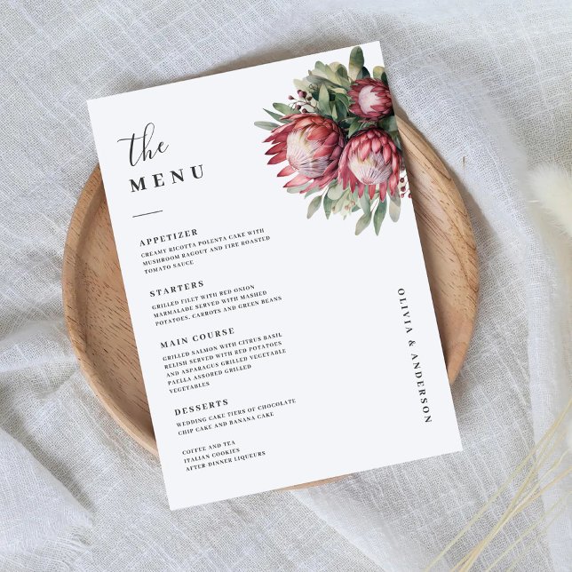 Menu Aquarelle de Protea autochtone Boho floral Botaniq (Créateur téléchargé)