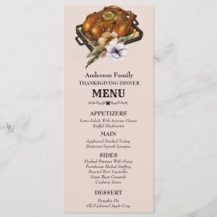 Menu Aquarelle de Turquie rôtie Floral Thanksgiving 