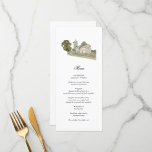 Menu Aquarelle Eglise traditionnelle Monogramme Mariage