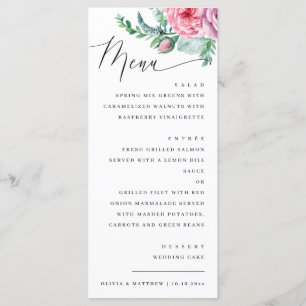 Menu Aquarelle élégant script floral boho mariage