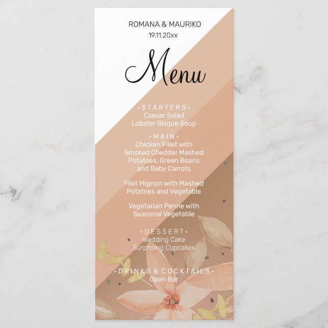 Menu Aquarelle en terre cuite unique artistique (Devant)