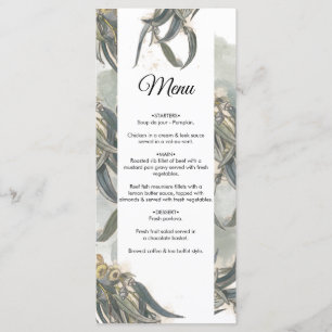 Menu Aquarelle Eucalyptus Feuille Mariage vert