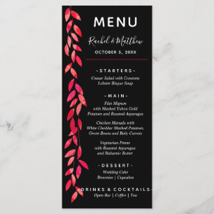 Menu Aquarelle Feuille rose chaud sur Mariage noir