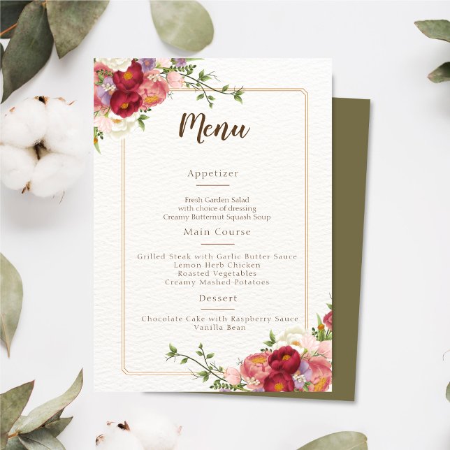 Menu Aquarelle Fleurs tropicales et Mariage de verdure (Créateur téléchargé)