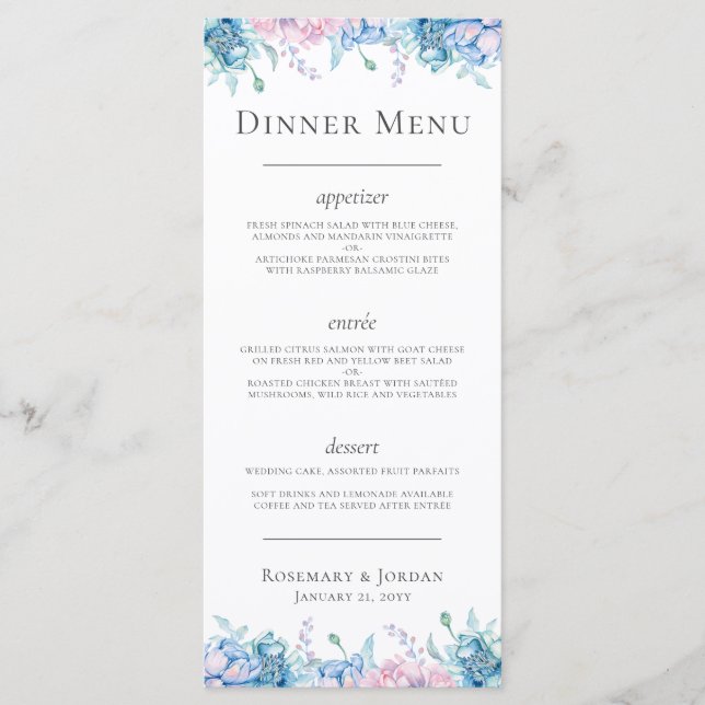 Menu Aquarelle Floral & Bois rustique Dîner de ferme (Devant)