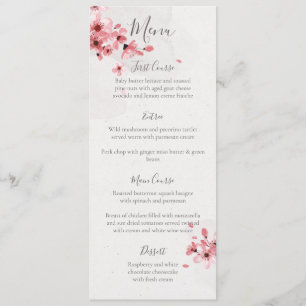 Menu Aquarelle Floral rose cerisier Mariage