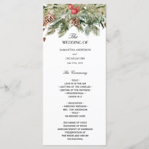 Menu Aquarelle Hiver Pine verte Arbre et Pine Cône