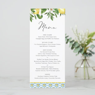 Menu Aquarelle Lemon Motif méditerranéen Mariage