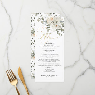 Menu Aquarelle mariage botanique floral pâle verdure