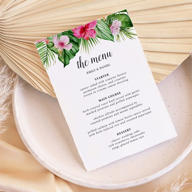 Menu Aquarelle Mariage floral tropical (Créateur téléchargé)