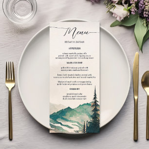 Menu Aquarelle Montagnes Forêt de Pins Mariage