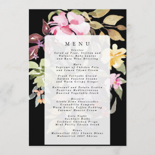 Menu Aquarelle noire Elégante Belle Mariage