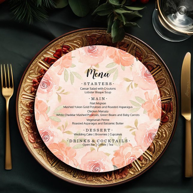 Menu Aquarelle orange Floral rond (Watercolor Orange Floral Round Menu Cards)