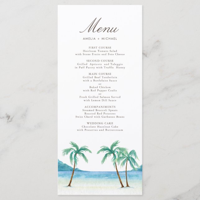 Menu Aquarelle Palm Trees Plage tropicale Mariage (Devant)