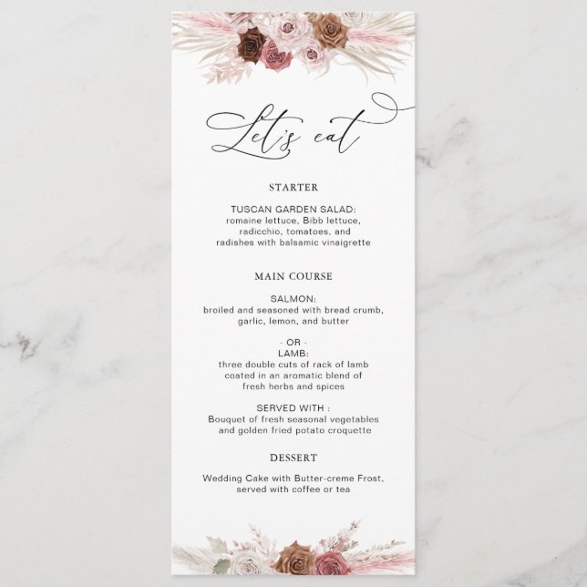 Menu aquarelle pampas duvet rose mariage (Devant)