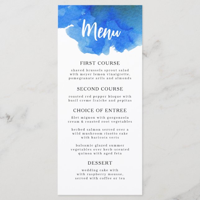 Menu Aquarelle romantique bleu aérée. Simple Mariage de (Devant)