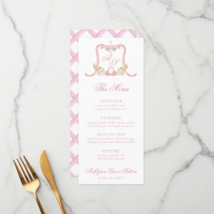Menu Aquarelle rose Croix Monogramme Crest Christine