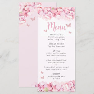 Menu Aquarelle rose Floral Butterfly Girl Baby shower