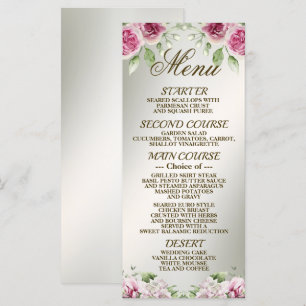 Menu Aquarelle rose Floral Frame Bronze brillant