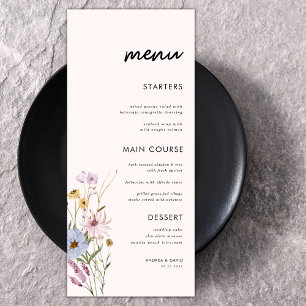 Menu Aquarelle rose pâle Fleur sauvage Floral Mariage H
