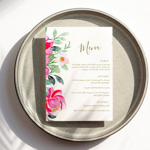 Menu Aquarelle rose vif Floral Mariage modifiable