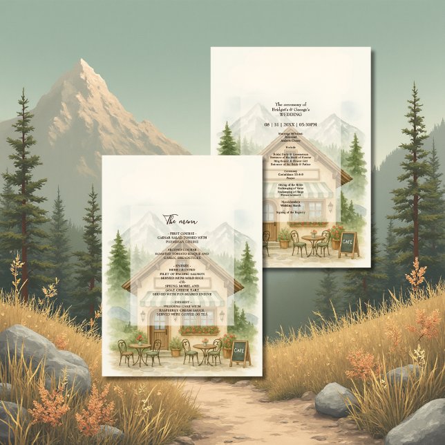Menu Aquarelle rustique mariage de montagne (Créateur téléchargé)