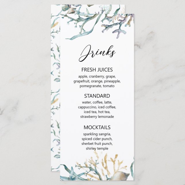 Menu Aquarelle Sous la Mer Méduse Récif de Corail (Devant / Derrière)