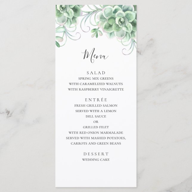 Menu Aquarelle succulente. Mariage de cactus verdoyant (Devant)