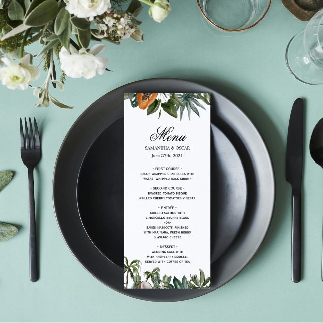 Menu Aquarelle tropicale tendance Feuilles verts (Créateur téléchargé)
