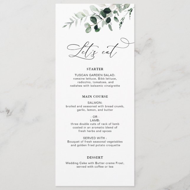 Menu aquarelle verdure mariage fleurie (Devant)