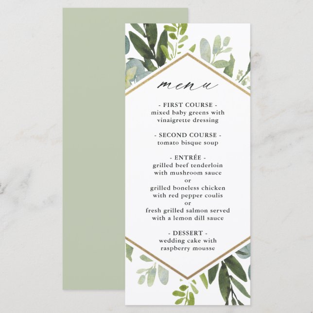 Menu Aquarelle Verdure or Hexagon Mariage (Devant / Derrière)