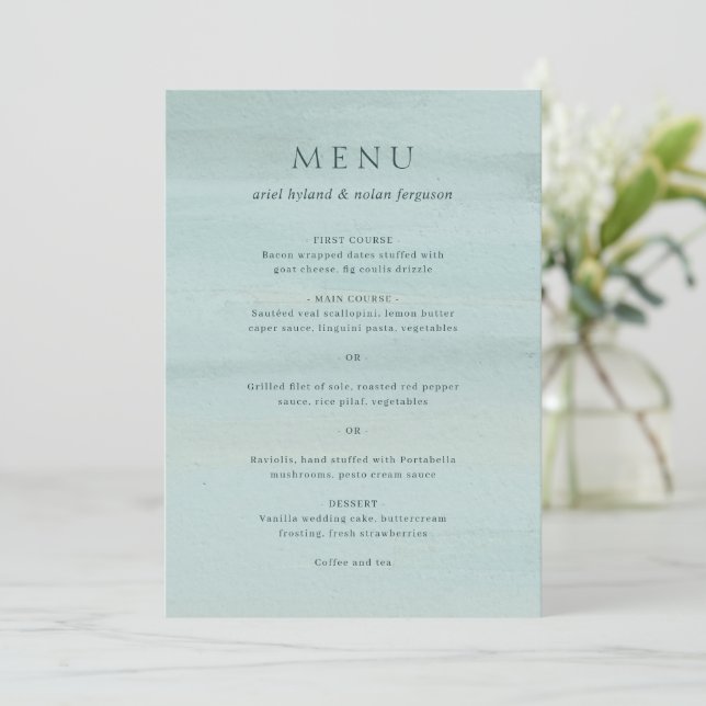 Menu Aquarelle verte moderne Mariage élégant (Debout devant)