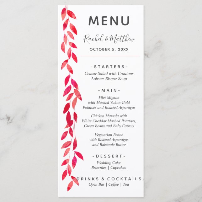 Menu Aquarelle Vines Mariage (Devant)