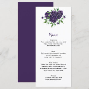Menu Aquarelle violet Roses et Mariage vert