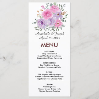 Menu aquarelles Florales Mariage Botanique Moderne