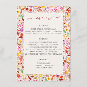 Menu Aquarelles Vibrantes Fleurs de Tulipes d'Été Maria