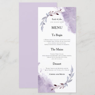Menu Aquarelles violettes Mariage de texte