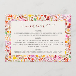 Menu Aquarelles vives Fleurs de tulipe d'été Mariage
