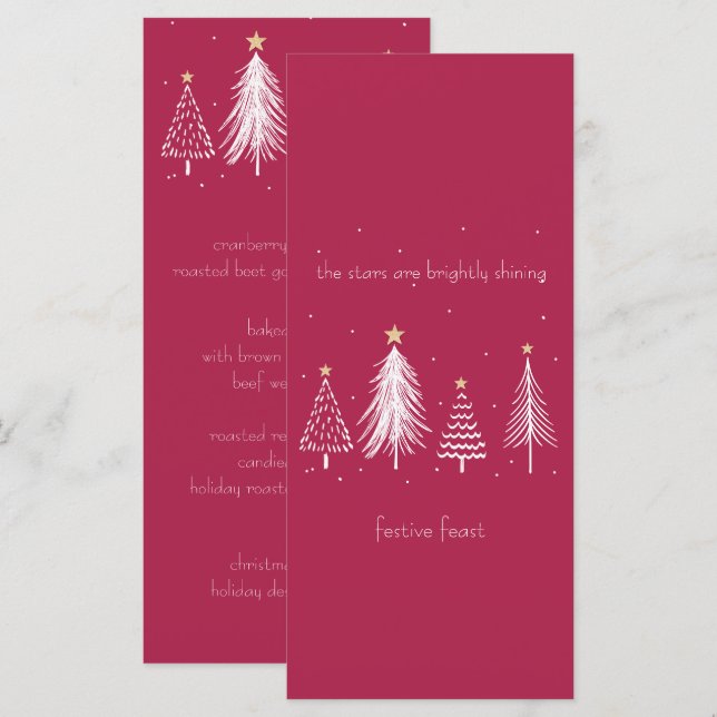 Menu Arbre de Noël moderne - Rouge, Blanc, Or, (Devant / Derrière)
