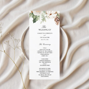 Menu Arbre de pin vert d'hiver à l'aquarelle & fleurs b