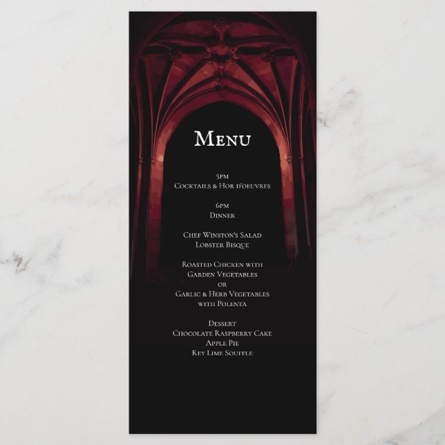 Menu Arc gothique Mariage élégant Noir Noir Noir Rouge (Devant)